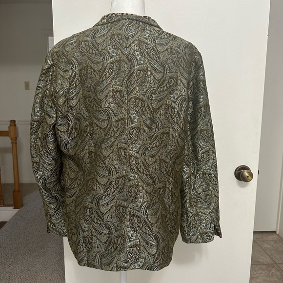 Chico's women’s Blazer/Jacket Jacquard Mandarin Collar metallic Green sz 2 (L) - Picture 2 of 3
